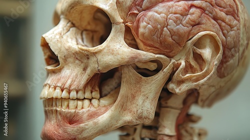 Detailed Close-Up of Human Cranium Featuring Frontal, Parietal, and Occipital Bones