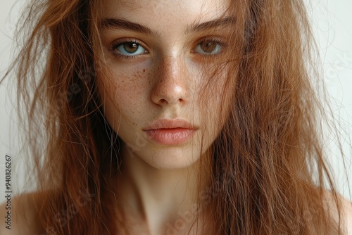 Young woman checking her hair part for signs of hair loss