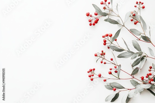 The image features a flat lay floral arrangement of mostly Australian natives, including proteas, banksias, kangaroo paw eucalyptus leaves and gum nuts on a white background.