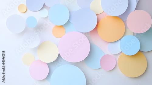 56. Minimalist 3D wall art of floating circle paper cutouts in a soft pastel palette