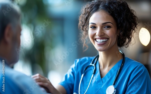 A nurse providing care to a patient, with emphasis on compassionate interaction, Healthcare, Human side of healthcare