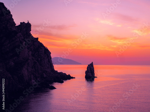 Rock sail at the yalta crimea during sunset