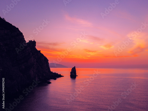 Rock sail at the yalta crimea during sunset