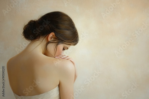 Painting of Pensive Woman with Bare Back