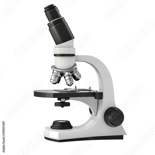 Microscope isolated on transparent background, idea for scientific research, laboratories, or educational purposes.