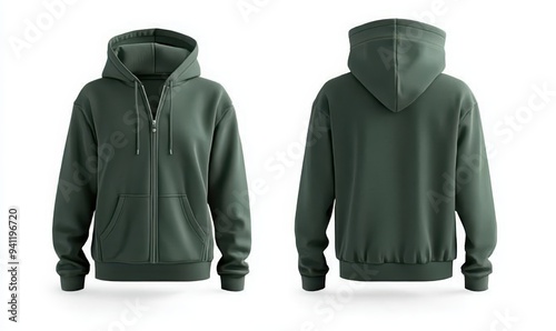 green hoodie mockup zip up hoodie mockup front and back on white background template