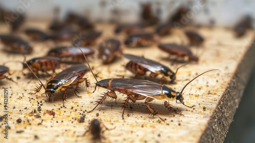 An unsettling image of cockroaches scurrying around a poorly maintained pantry, highlighting the annoyance of infestations and their attraction to available food sources