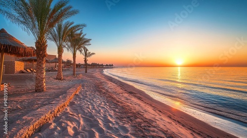 Landscape with three corners fayrouz beach resort at sunrise in Marsa Alam, Egypt 