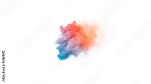 A vibrant explosion of colorful smoke in shades of blue and orange against a white background, perfect for creative projects.