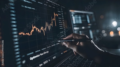 Closeup of a market trading screen displaying financial data and analytics