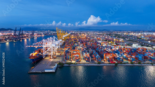 Shipyard Cargo Container Sea Port Freight forwarding service logistics and transportation. International Shipping Depot Custom Port for import export trade Transport Business manufacturing Insurance