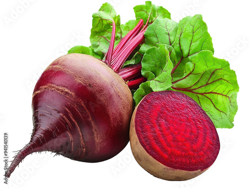 Red beets with green leaves on a white background. PNG transparent.