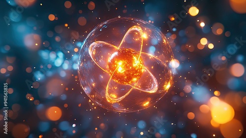 A microscopic view of nuclear fission, showing individual atoms splitting and releasing energy in a chain reaction.