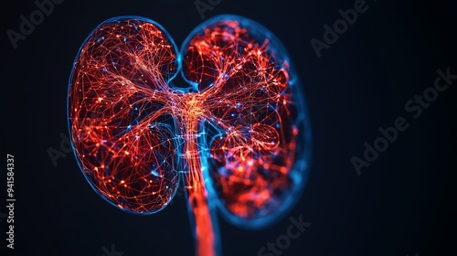 Human kidney, nephron structure close-up, 3D illustration