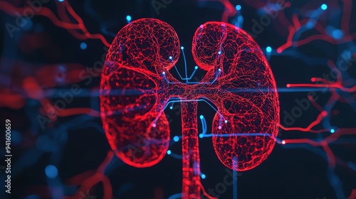 Human kidney, nephron structure close-up, 3D illustration