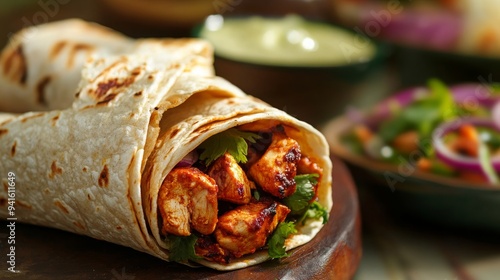 tandoori chicken wraps, food photography, 16:9