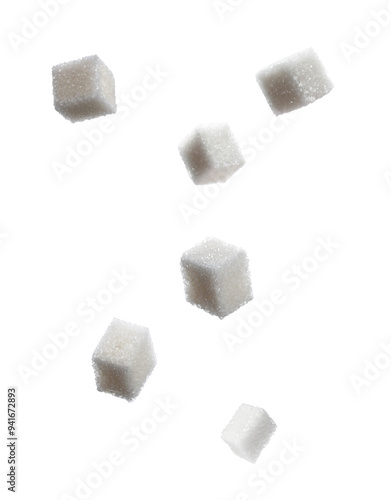 Falling Sugar Cubes Isolated on White Background Transparent PNG