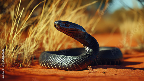 Black mamba snake in the red savanna of Australia