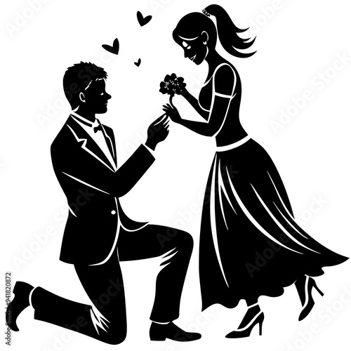 Couple proposing silhouette vector illustration 