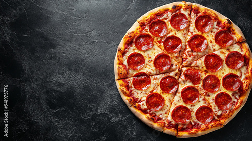 pizza on slate background with copy space 