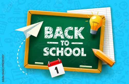 Back to school, school board with an inscription. Vector illustration