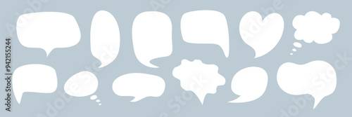 Speech bubbles collection. Message Box Cloud set. Doodle communication icon. White quote Frame. Fun Talk Thinking idea Balloon. Vector illustration