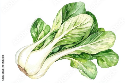 Fresh bok choy with vibrant green leaves and crisp stalks, perfect for healthy cuisine or culinary illustrations.