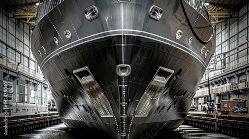 Close-up of a Luxury Yacht's Bow in a Dry Dock