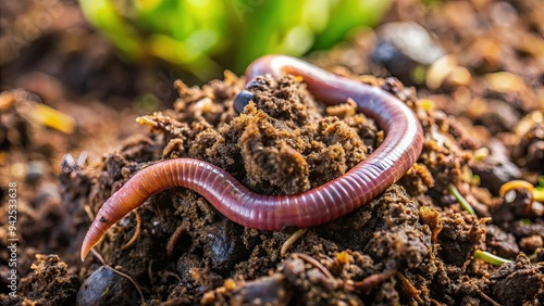 Close up shot of a earthworm in a heap of soil in a garden compost