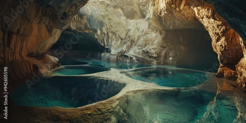 Mountain landscape with sinkholes and swallow holes in a karst system showcasing an underground drainage network for flowing waters