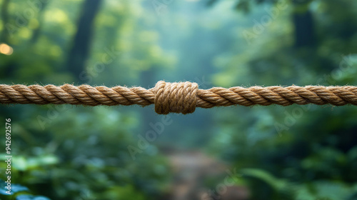 taut rope, symbolizing tension, strength, and teamwork. The blurred background emphasizes the focus on the rope, conveying concepts of struggle and resilience