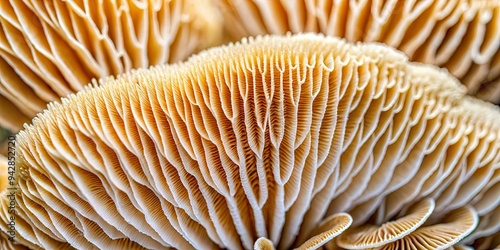 Close up of detailed mycelium texture of fungi mushroom creating an intricate organic biology background