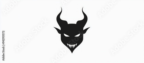 Minimalist black vector illustration of a demon face, perfect for Halloween themed designs.