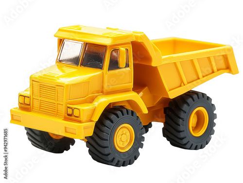 Yellow toy dump truck isolated transparent background