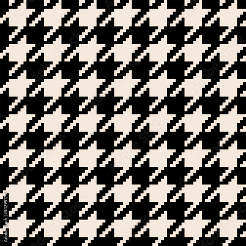 Black and white seamless abstract geometric houndstooth pixel pattern