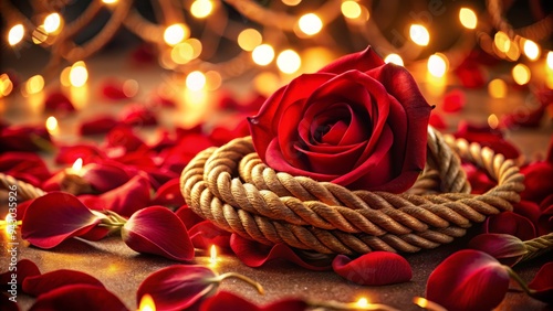 luxurious red velvet rope entwined rose petals soft golden light intimate whispering secrets sophistication mystery elegance refinement beauty elite exclusivity posh lavishness opulent night