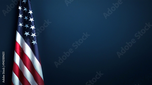 American flag on dark blue background with copy space, 2024 US presidential election, american national holiday, July 4, Veterans or memorial day