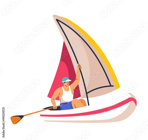 Sailor Rowing Boat With Sail