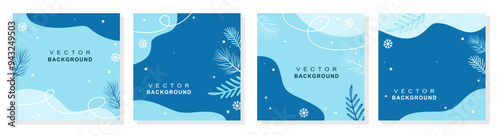 Set of universal art templates. Christmas social media post with christmas tree, snowflakes and winter plants. Vector design of christmas elements for greeting card, cover, social media post.