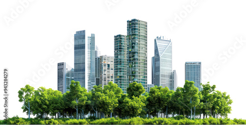 Modern urban skyline with greenery