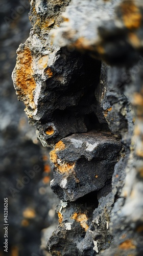 Close-up of Rough, Textured Rock Formation with Orange and Grey Accents