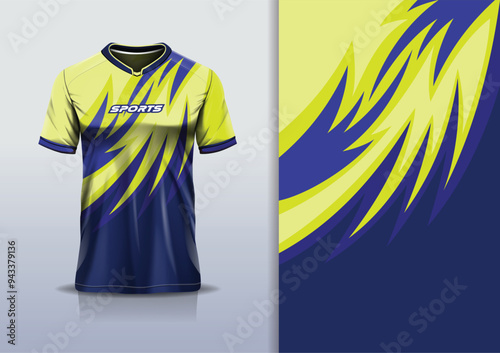 Sport jersey design template mockup curve line for football soccer, running, esports, blue yellow gray orange color