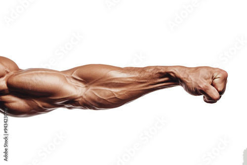 muscular male arm with clenched fist isolated on transparent background