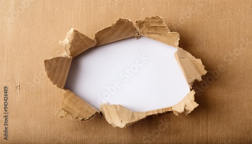 torn hole of cardboard paper with space on rumpled craft paper background