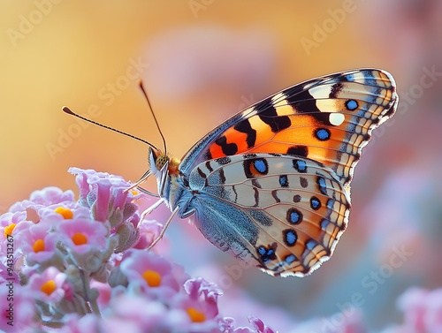 Butterfly on Flower - Captivating Brush-Footed Butterfly Sipping Nectar in Grey-Tinted Nature Scene Under Beautiful Outdoor Conditions