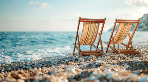 Summer beach loungers: close-up by the sea