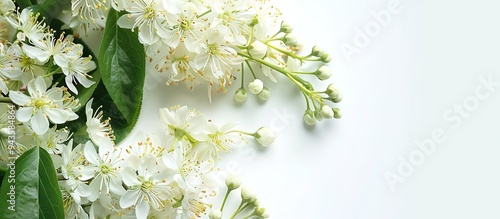 Close up shot of white background with Linden blossom flowers offering ample copy space image