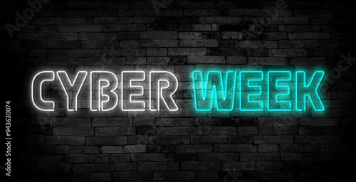 Neon sign Cyber Week on concrete wall. 3d illustration.