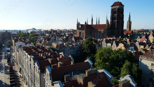 city ​​European ancient architecture port city aerial photography Gdansk Poland