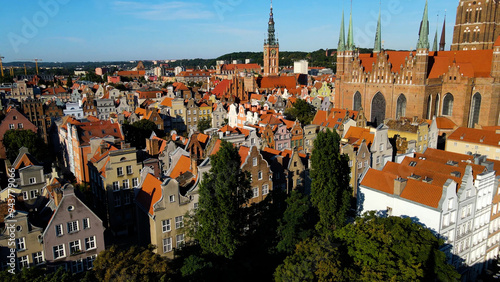 city ​​European ancient architecture port city aerial photography Gdansk Poland